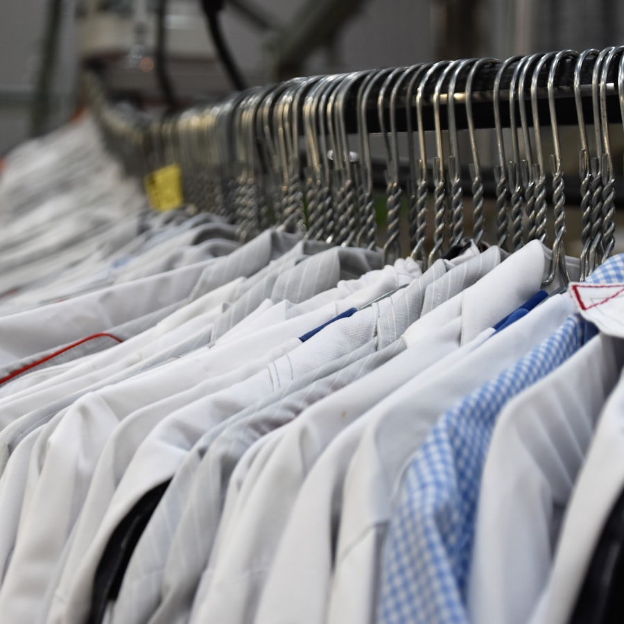 Dry cleaned shirts on a rack