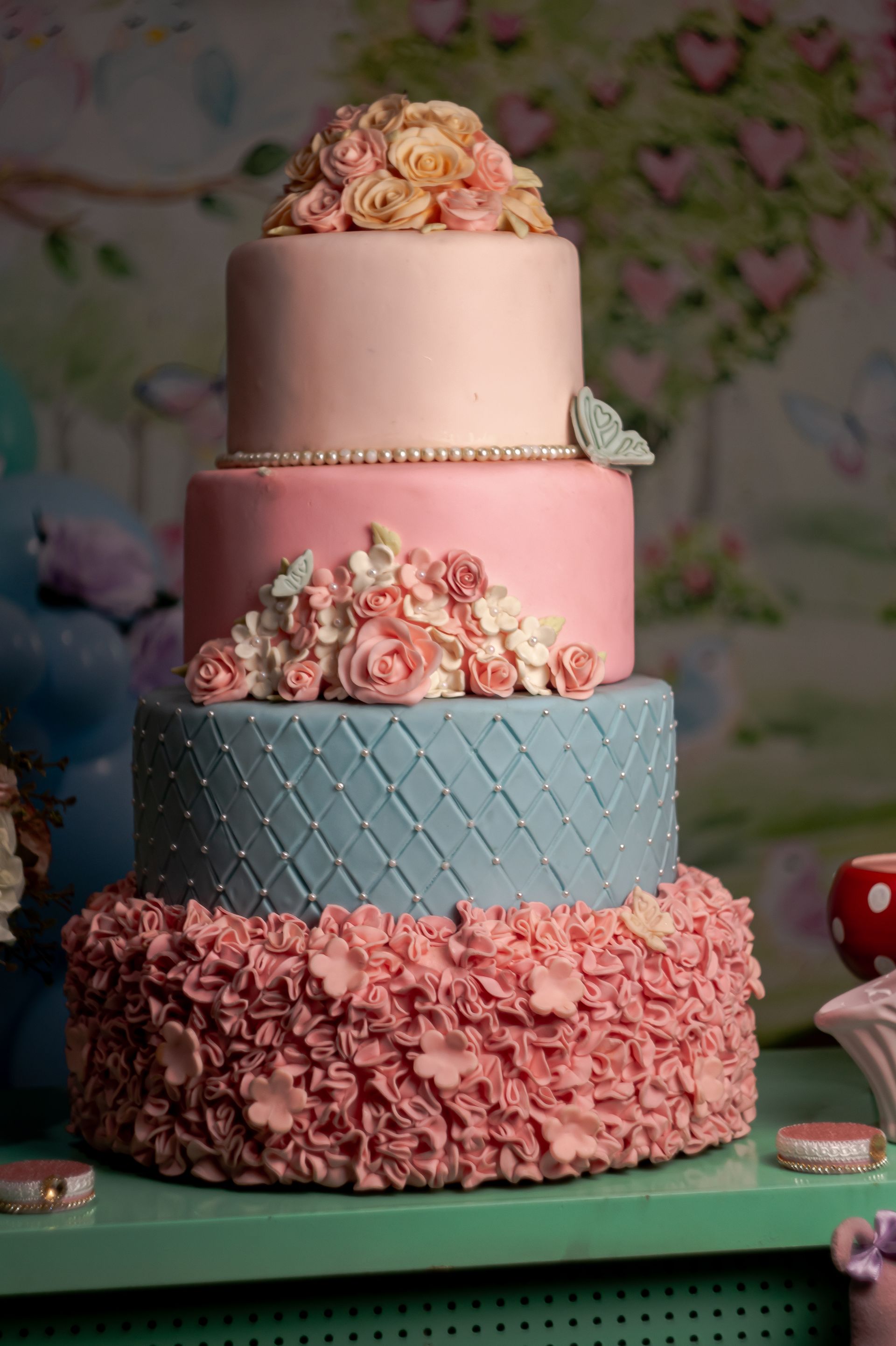 Colourful tiered wedding cake