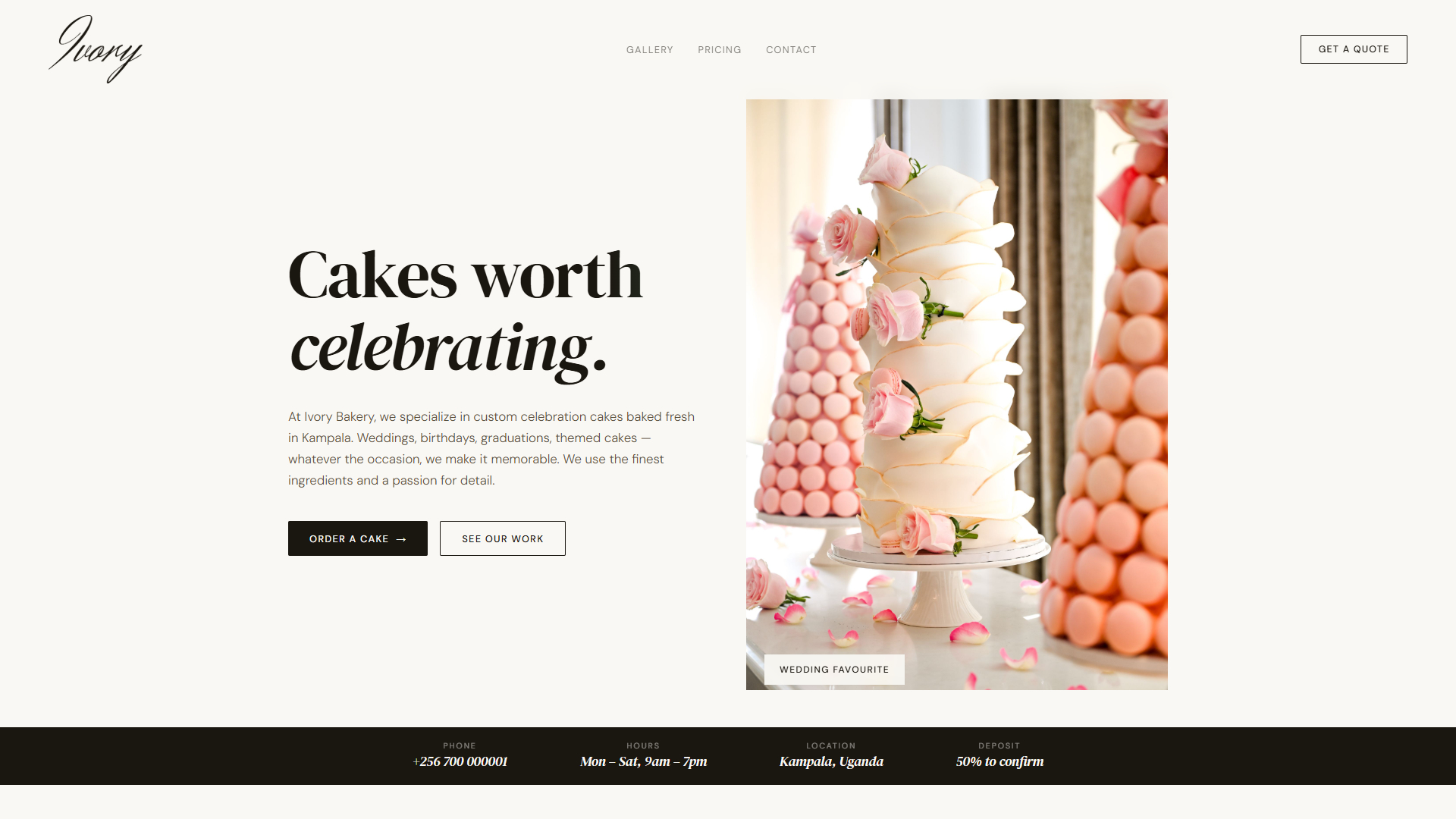 Ivory Bakery website screenshot